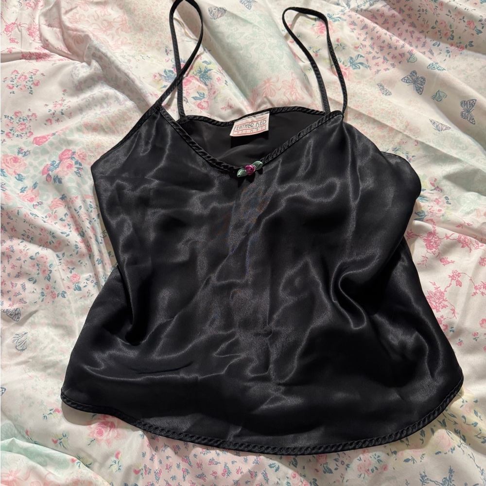 Vintage Black Satin Spaghetti Strap lingerie top